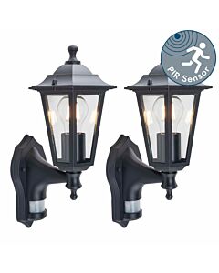 Set of 2 Eversham - Black Six Sided Lantern Motion Sensor Outdoor Lights