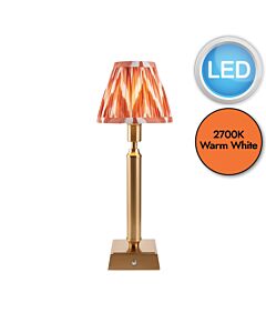 Endon Lighting - Trobridge Rechargeable & Zigzag 16cm - 114865 - LED Aged Brass Orange Touch Table Lamp With Shade