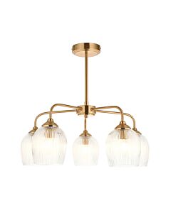 Endon Lighting - Ashcroft - 120619 - Aged Brass Clear Ribbed Glass 5 Light Ceiling Pendant Light