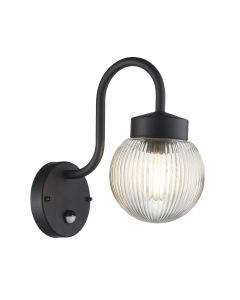 Endon Lighting - Eldon - 103829 - Black Clear Ribbed Glass IP44 Outdoor Sensor Wall Light