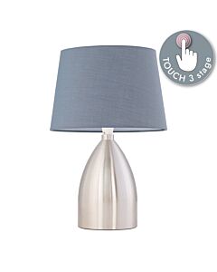 Valentina - Brushed Chrome Touch Lamp with Grey Cotton Shade