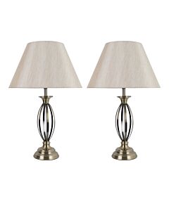 Set of 2 Cigar - Antique Brass 55cm Table Lamps with Off White Fabric Shades