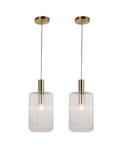 Set of 2 Fluted Glass Design Pendant Fitting Finished with Clear Glass and Bronze Effect Colour