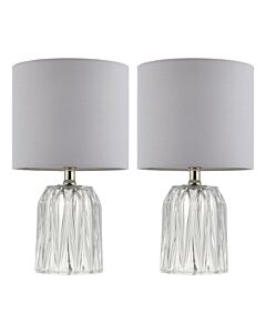 Set of 2 Glacier - 35cm Glass Table Lights with White Linen Shades