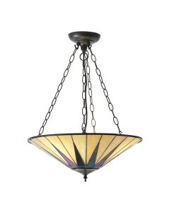 Interiors 1900 - Dark Star - 70754 - Dark Bronze Tiffany Glass 3 Light Ceiling Pendant Light