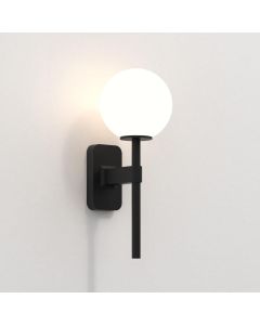 Astro Lighting - Tacoma Single 1429004 & 5036001 - IP44 Matt Black Wall Light with White Glass Shade