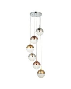 Endon Lighting - Paloma - 98113 - Chrome Multi Coloured Glass 6 Light Ceiling Pendant Light