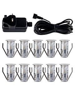 Set of 10 - 15mm Stainless Steel IP67 Cool White LED Plinth Decking Kit