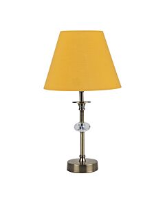 Antique Brass Table Lamp with Facet Detail and Ochre Shade