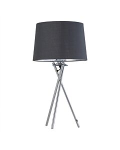 Tripod - Chrome Lamp with Grey & Silver Fabric Shade