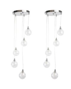 Pair of Chrome 5 Light Cluster Fitting with Glass Globe Shades