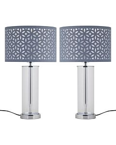 Set of 2 Aura - Chrome Table Lamps with Grey Cut Out Shades
