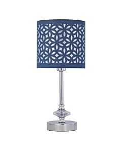 Chrome Jewelled Table Lamp with Navy Blue Cut Out Shade