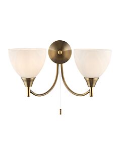 Endon Lighting - Alton - 1805-2AN - Antique Brass Opal Glass 2 Light Pull Cord Wall Light