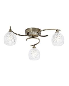 Endon Lighting - Boyer - BOYER-3AB - Antique Brass Clear Glass 3 Light Flush Ceiling Light