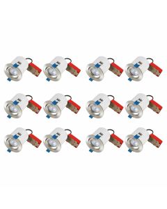 Set of 12 Fire Rated Downlights - Satin Chrome Tilt Fire Rated Recessed Downlights