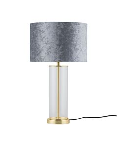 Aura - Satin Brass Table Lamp with Grey Crushed Velvet Shade