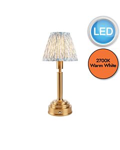 Endon Lighting - Upton Rechargeable & Leaf 16cm - 114879 - LED Aged Brass Blue Touch Table Lamp With Shade