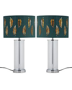 Set of 2 Aura - Chrome Table Lamps with Green Fern Cut Out Shades