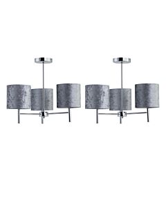 Set of 2 Brea - Chrome Light Fittings with Grey Velvet Shades