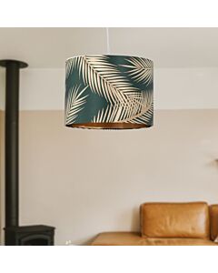 Tropica - Dark Green with Gold Embossed Leaf Detail 25cm Ceiling Pendant or Table Lamp Shade