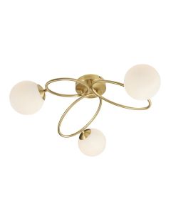 Endon Lighting - Ellipse - 97234 - Satin Brass Opal Glass 3 Light Flush Ceiling Light