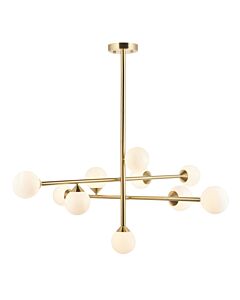 Mars - Satin Brass White Glass 10 Light Ceiling Pendant Light