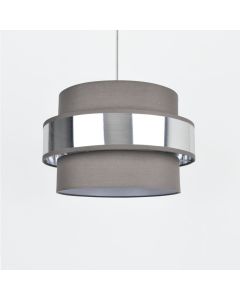 Easy Fit 2 Tier Grey Fabric & Brushed Silver Plated Banded Ceiling Shade