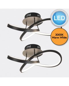 Set of 2 Matt Black LED Loop Ceiling Lights