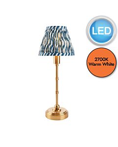 Endon Lighting - Burley Rechargeable & Ripple 16cm - 114796 - LED Aged Brass Blue Touch Table Lamp With Shade