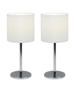 Set of 2 Chrome Stick Table Lamp with White Micropleat Shade