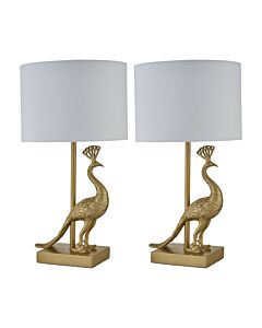 Set of 2 Majestic - Gold Peacock Table Lamps with White Shades