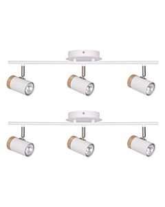 Set of 2 Stratton - White with Wood Detail Three Way Spotlights