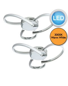 Set of 2 Blaney - LED Chrome Opal Flush Ceiling Lights