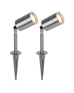 Set of 2 Rado - Stainless Steel Clear Glass IP44 Outdoor Spike Lights