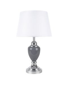 Chrome and Grey Urn Table Lamp with White Shade