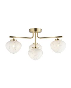 Mills - Satin Brass White Glass 4 Light Flush Ceiling Light