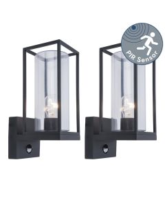 Set of 2 Flair - Black Clear Glass IP44 Outdoor Sensor Wall Lights