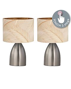 Set of 2 Valentina - Brushed Chrome Touch Lamps with Champagne Embossed Shades