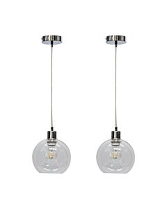 Set of 2 Barnum - Clear Glass Globe with Chrome Pendant Fittings