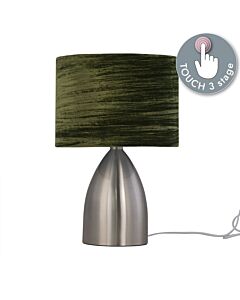 Valentina - Brushed Chrome Touch Lamp with Dark Green Crushed Velvet Shade