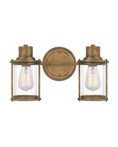 Quoizel Lighting - Riggs - QZ-RIGGS2-BATH-WS - Brass Clear Ribbed Glass 2 Light IP44 Bathroom Wall Light