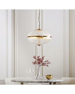 Endon Lighting - Somerset - 118580 - Vintage Brass Clear Ribbed Glass 3 Light Ceiling Pendant Light