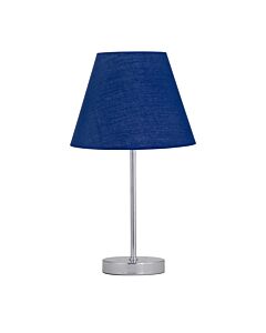 Chrome Stick Table Lamp with Navy Blue Fabric Shade