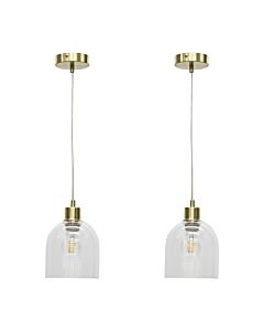 Set of 2 Belten - Clear Glass Cloche with Satin Brass Pendant Fittings