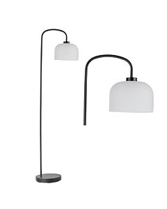 Francine - Black Arched Floor Lamp with Frosted Glass Shade