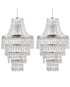 Set of 2 Chrome Tiered Chandelier Style Light Shades