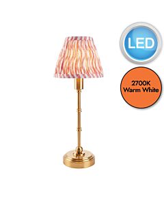 Endon Lighting - Burley Rechargeable & Ripple 16cm - 114804 - LED Aged Brass Pink Touch Table Lamp With Shade