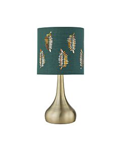 Romana - Antique Brass Touch Table Lamp with Dark Green Fern Shade