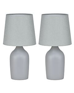 Set of 2 Smooth - Grey Ceramic 27cm Table Lamps With Maching Shades
